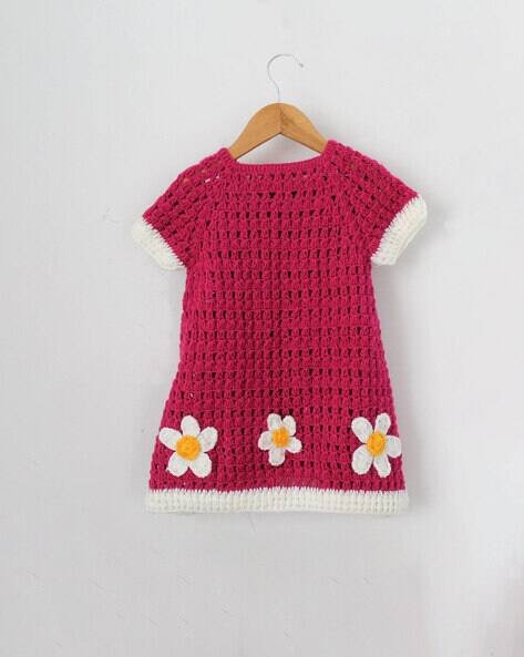 Woonie Knit A-line Dress with Floral Applique