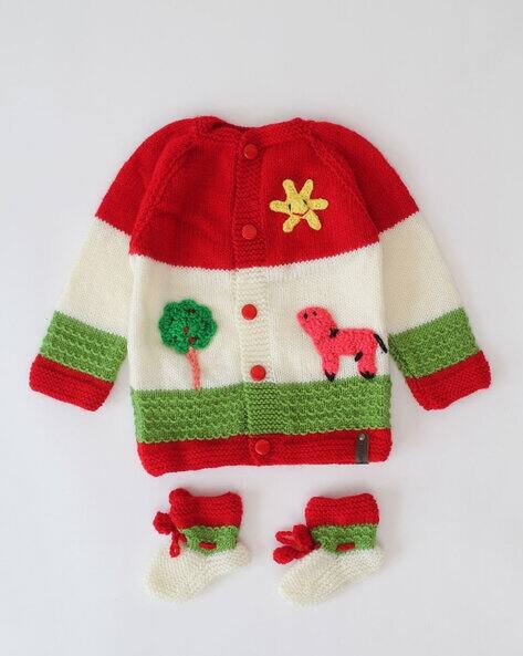 Woonie Button-Front Embroidered Sweater with Socks