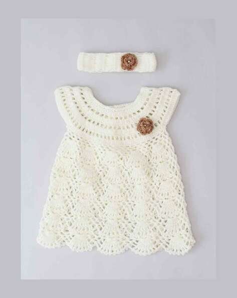 Woonie Girls Crochet Round-Neck A-Line Dress
