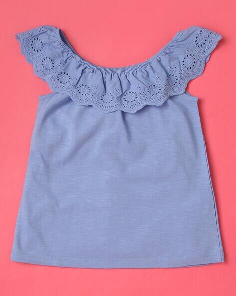 Wotnot Heathered Top with Schiffli Embroidered Neckline