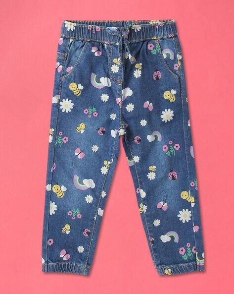 Wotnot Printed Lightly Washed Jogger Jeans