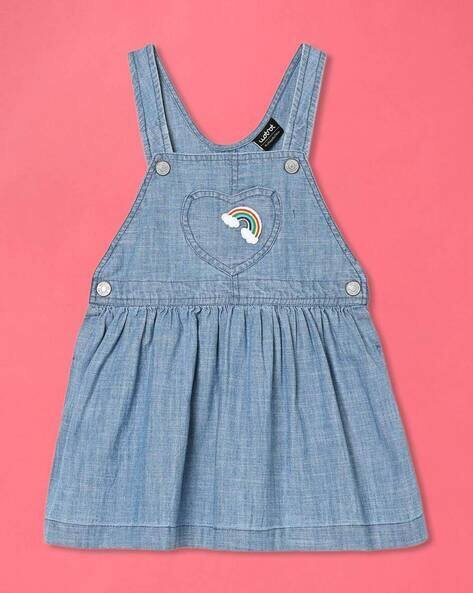 Wotnot Washed Dungaree Dress with Rainbow Applique