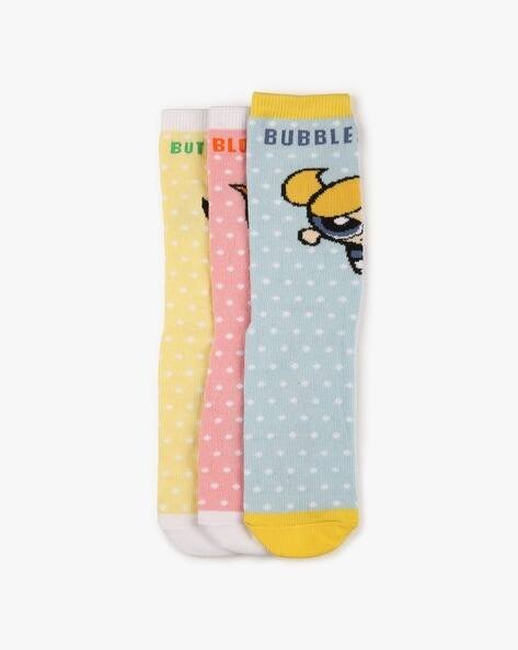 Wotnot by AZORTE Pack of 3 Powerpuff Girls Ankle-Length Socks