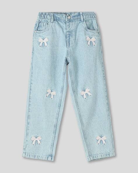 Wotnot by AZORTE Bow Embroidery Denim Jeans