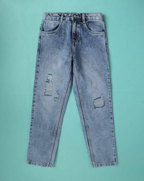 Wotnot by AZORTE Boys Heavily Distressed Mid-Wash Jeans