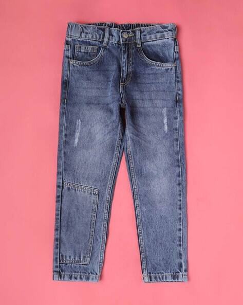 Wotnot by AZORTE Boys Heavy-Wash Distressed Regular Fit Jeans