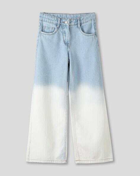 Wotnot by AZORTE Girls Dip & Dye Wide-Leg Cotton Jeans