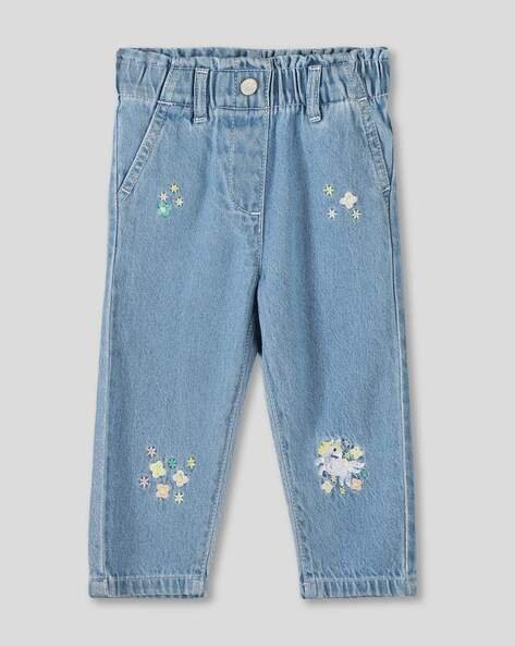 Wotnot by AZORTE Girls Embroidered Relaxed Denim Jeans