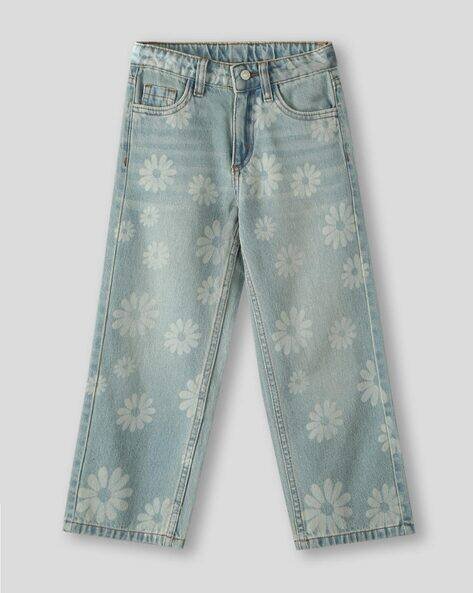 Wotnot by AZORTE Girls Floral Print Relaxed Fit Jeans
