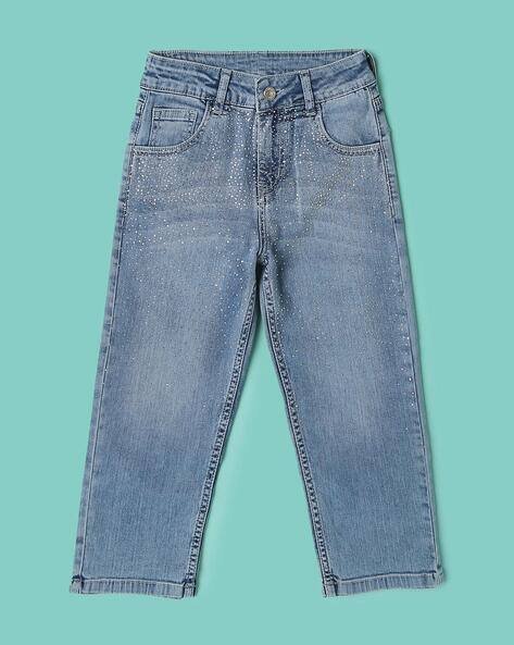 Wotnot by AZORTE Girls Heavy-Wash Straight Fit Jeans