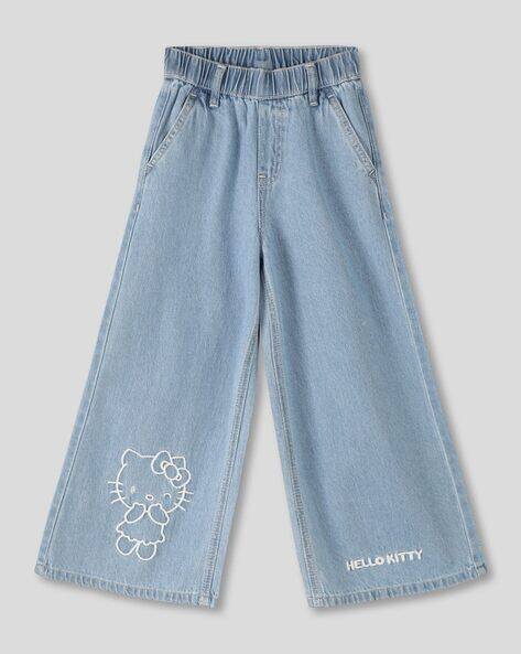 Wotnot by AZORTE Girls Light-Wash Wide-Leg Jeans