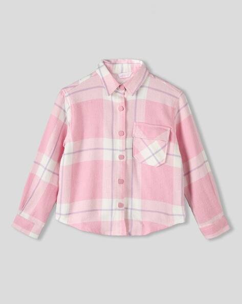 Wotnot by AZORTE Girls Yarn-Dyed Plaid Checked Regular Fit Cotton Top