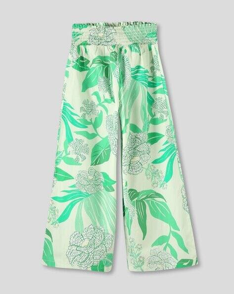 Wotnot by AZORTE Girls Floral Print Straight Fit Cotton Pants