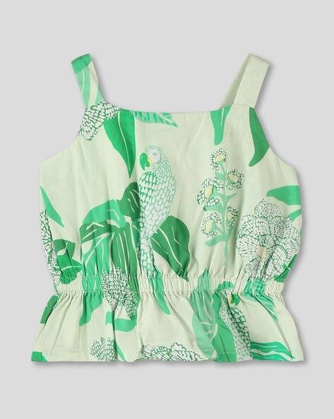 Wotnot by AZORTE Girls Leaf Print Square-Neck Top
