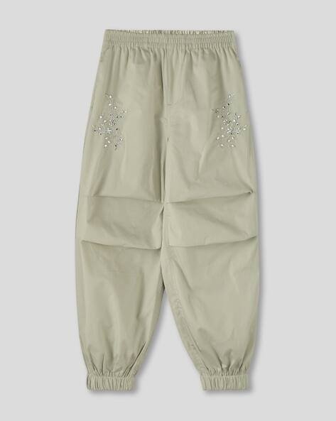 Wotnot by AZORTE Girls Floral Emroidered Cotton Pants