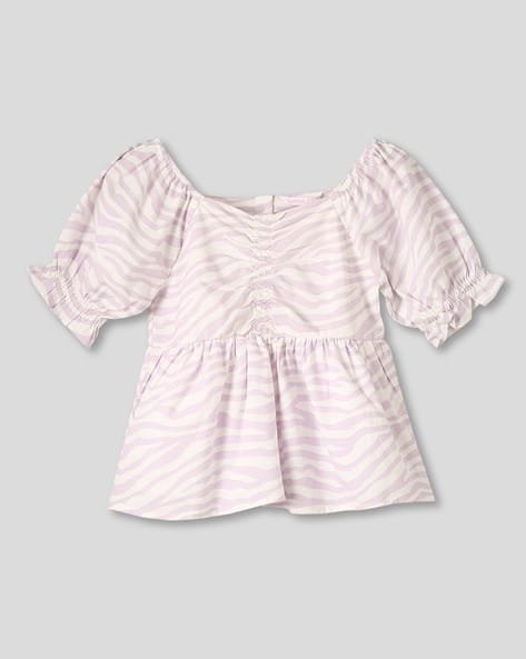 Wotnot by AZORTE Girls Zebra Print Regular Fit Peplum Top