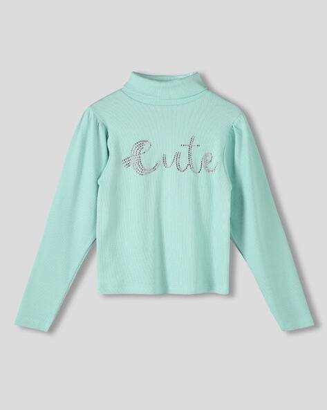 Wotnot by AZORTE Girls Ribbed Slim Fit High-Neck T-Shirt