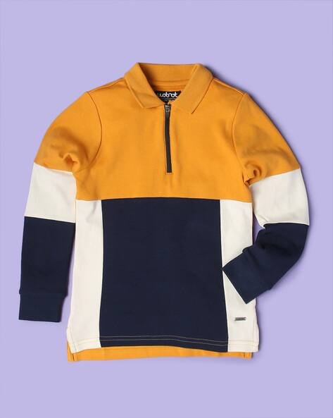 Wotnot by AZORTE Colourblock Half-Zipper Relaxed Fit Polo T-Shirt