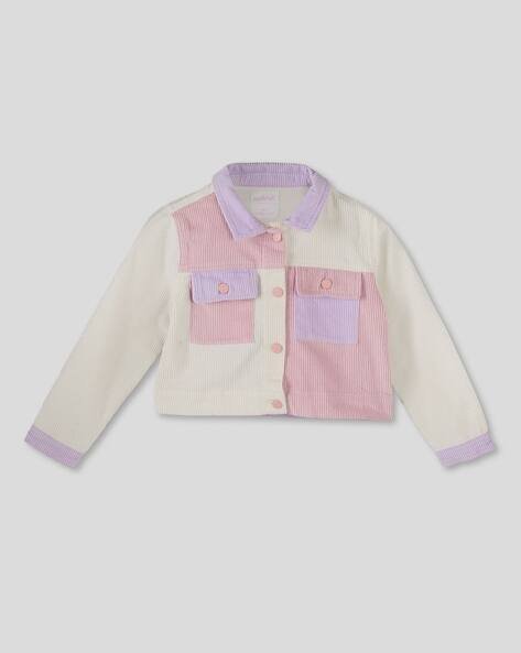 Wotnot by AZORTE Girls Colourblock Corduroy Cotton Jacket
