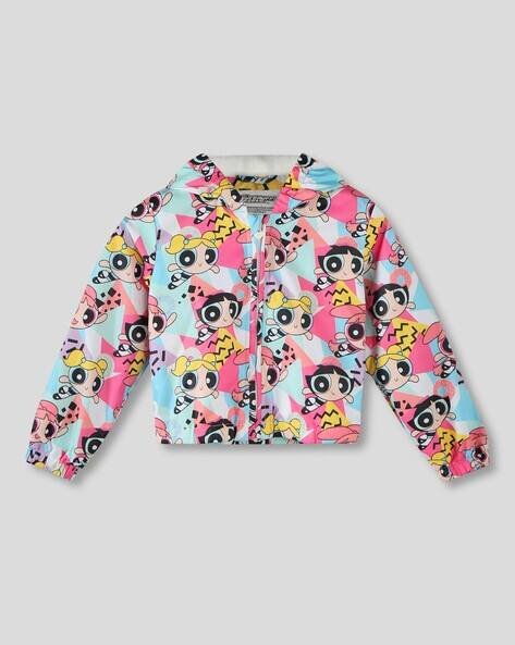 Wotnot by AZORTE Girls Graphic Print Zip-Front Hoodie