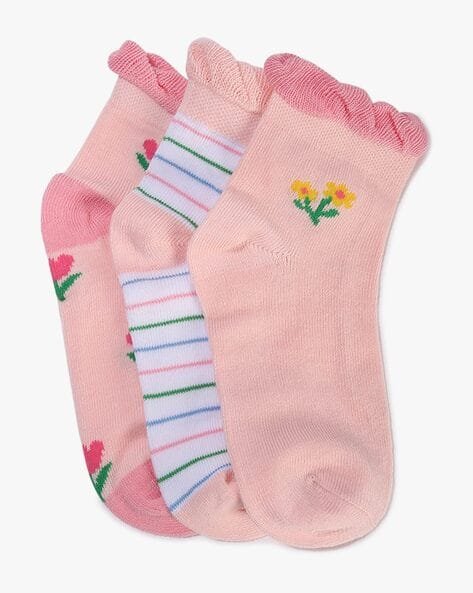 Wotnot by AZORTE Girls Pack of 3 Printed Ankle-Length Socks