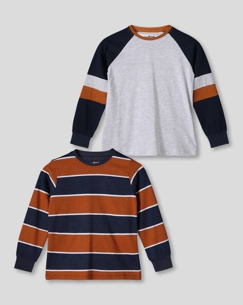 Wotnot by AZORTE Pack of 2 Colourblock Regular Fit Crew-Neck T-Shirts