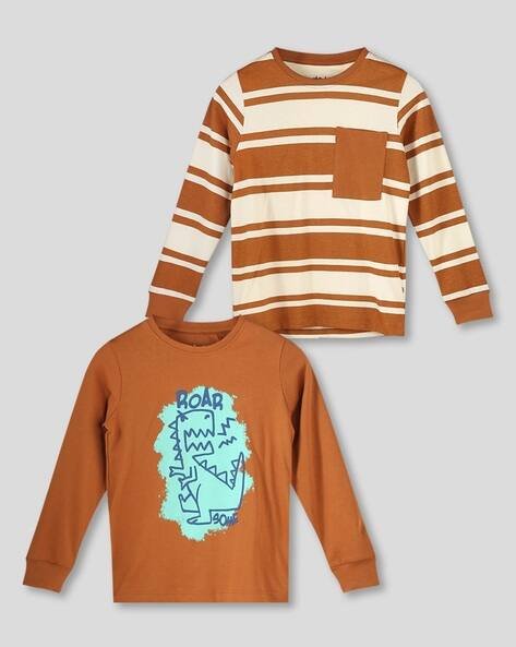 Wotnot by AZORTE Pack of 2 Printed Regular Fit Crew-Neck T-Shirts