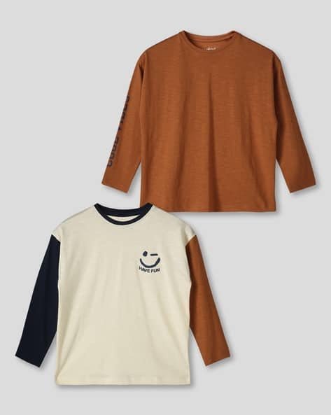 Wotnot by AZORTE Pack of 2 Regular Fit Crew-Neck Cotton T-Shirts