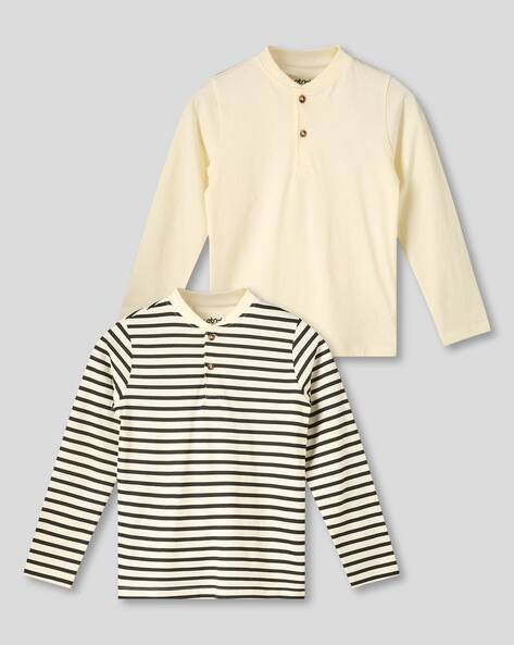 Wotnot by AZORTE Pack of 2 Regular Fit Henley-Neck Cotton T-Shirts