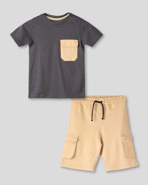 Wotnot by AZORTE Cotton T-Shirt & Shorts Set with Cargo Pockets