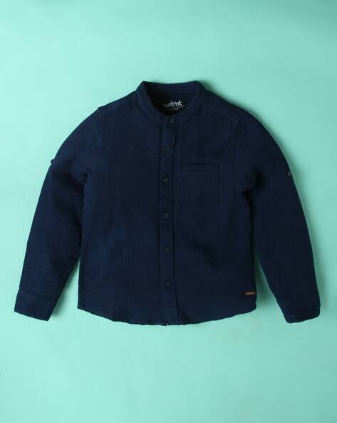 Wotnot by AZORTE Cotton Shirt with Band Collar
