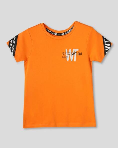 Wotnot by AZORTE Boys Typographic Print Relaxed Fit Crew-Neck T-Shirt