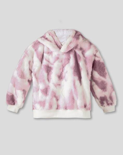 Wotnot by AZORTE Girls Patterned Regular Fit Faux-Fur Hoodie