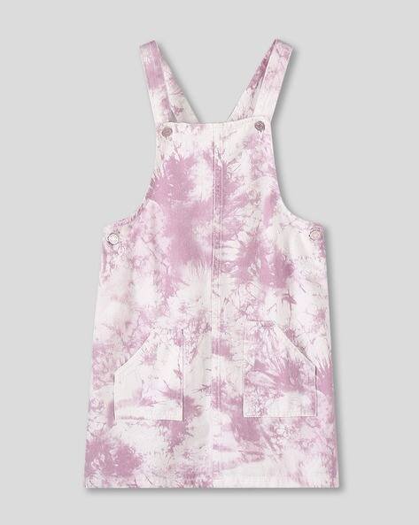 Wotnot by AZORTE Girls Tie-& Dye Regular Fit Dungaree with Patch Pockets