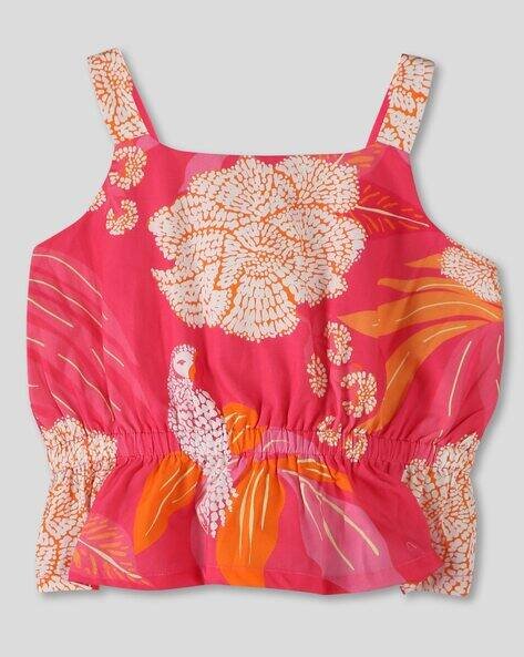 Wotnot by AZORTE Girls Floral Print Regular Fit Cotton Top