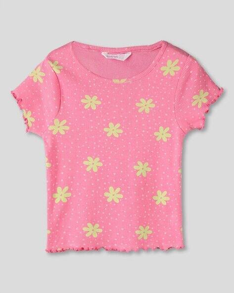 Wotnot by AZORTE Girls Floral Round-Neck T-Shirt