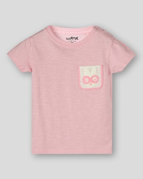 Wotnot by AZORTE Girls Round-Neck T-Shirt with Embroidered Patch Pocket