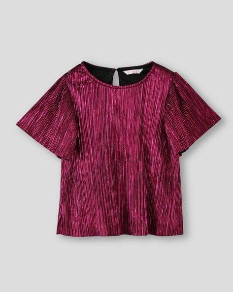 Wotnot by AZORTE Girls Striped Loose Fit Round-Neck Top