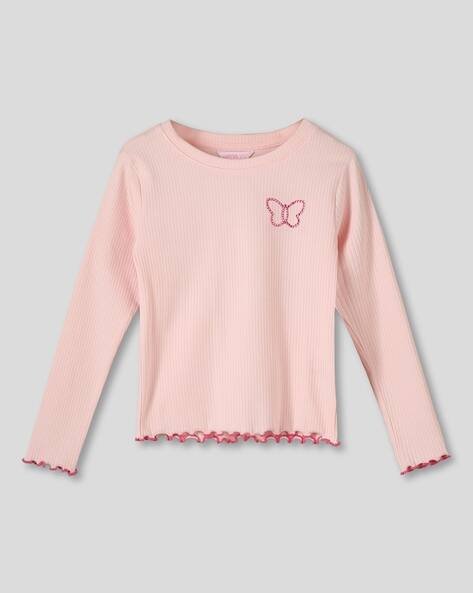 Wotnot by AZORTE Ribbed Full Sleeve T-Shirt with Embroidery