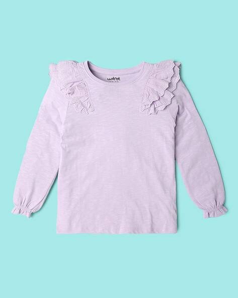 Wotnot by AZORTE Girls Round-Neck T-Shirt with Ruffles