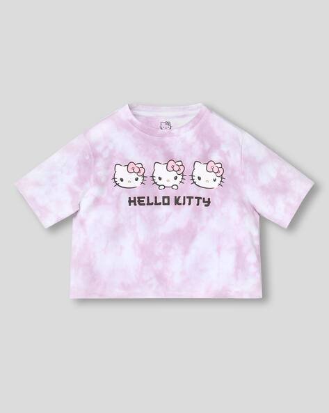 Wotnot by AZORTE Hello Kitty Print on Tie & Dye Boxy Fit Crop T-Shirt