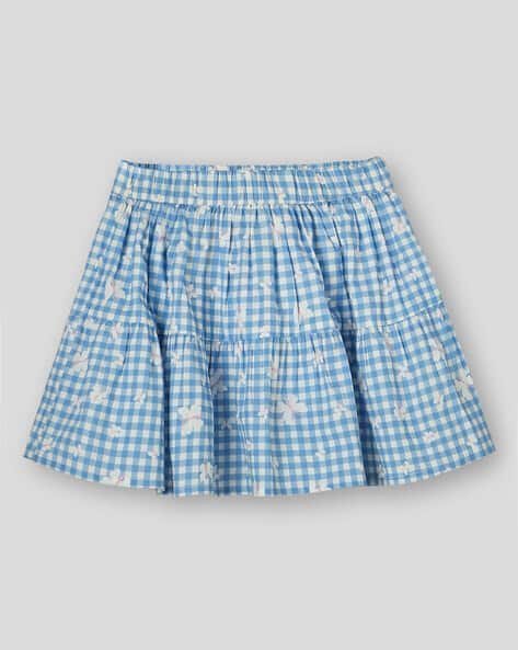 Wotnot by AZORTE Butterfly & Checks Printed Tiered Skirt