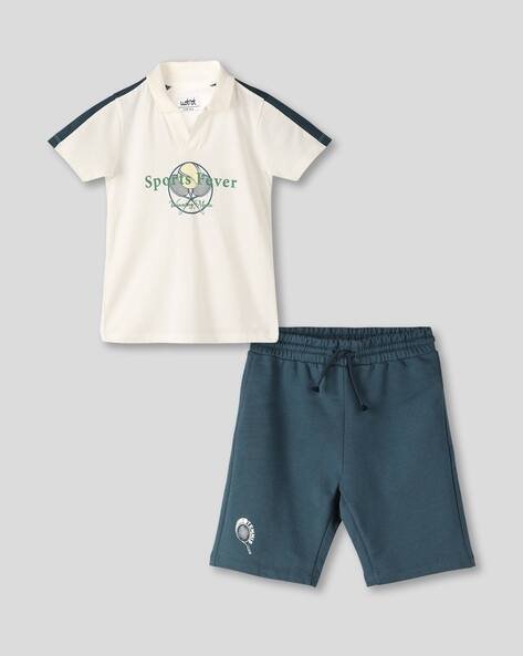 Wotnot by AZORTE Typographic Print Cotton T-Shirt & Shorts Set