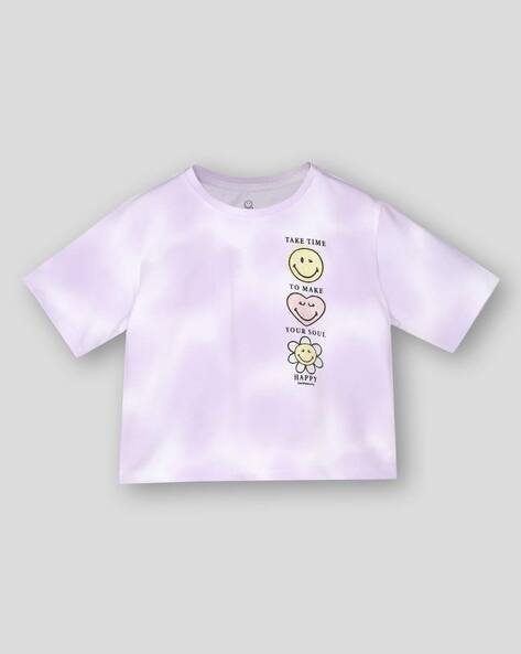 Wotnot by AZORTE Smiley Printed On Tie & Dye Boxy Fit T-Shirt