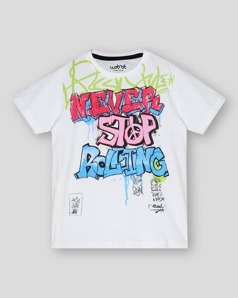 Wotnot by AZORTE Boys Graphic Print Relaxed Fit Round-Neck T-Shirt