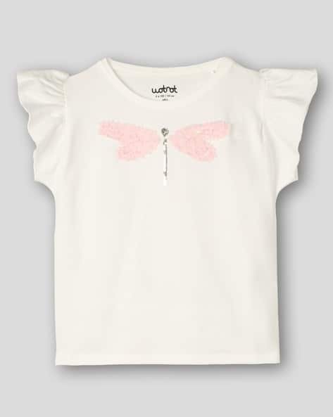 Wotnot by AZORTE Georgette Embellished Frill Sleeve T-Shirt