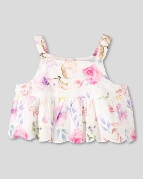 Wotnot by AZORTE Girls Floral Print Cotton Top