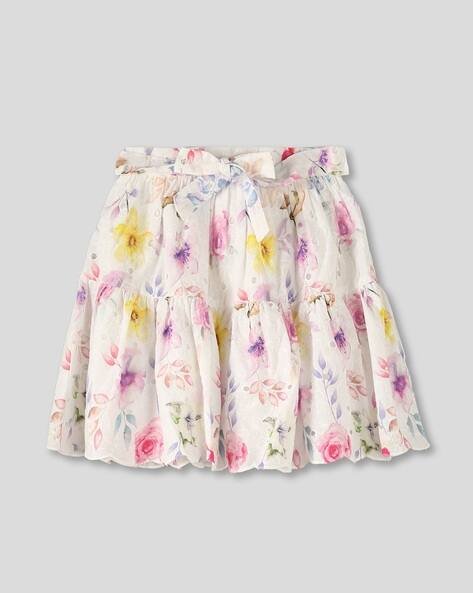 Wotnot by AZORTE Girls Floral Print Tiered Skirt