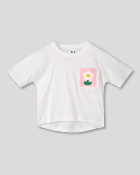 Wotnot by AZORTE Girls Relaxed Fit Round-Neck T-Shirt with Pocket Applique