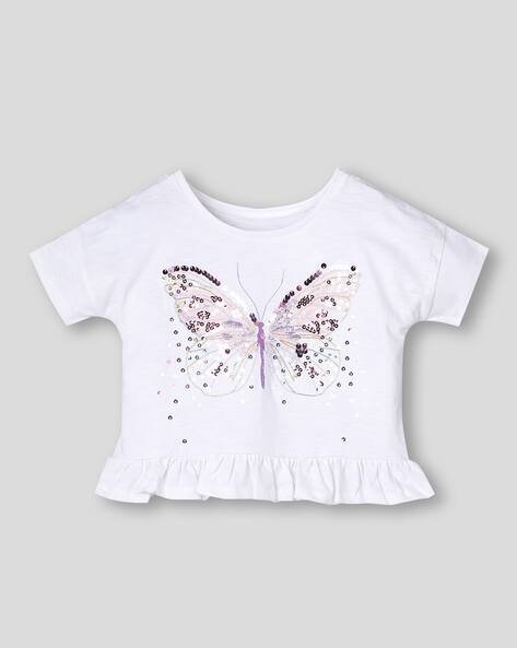 Wotnot by AZORTE Girls Sequins Boxy Fit Round-Neck Peplum T-Shirt